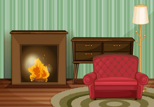 客厅的沙发壁炉场景设计矢量素材