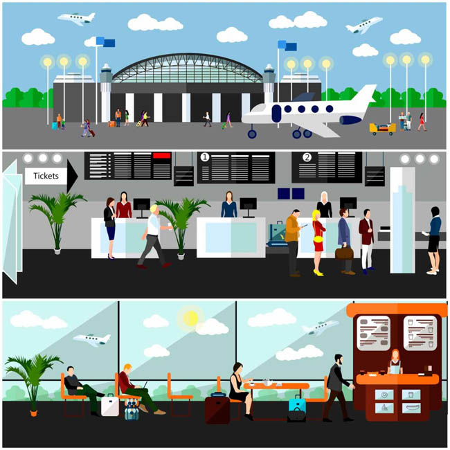 机场服务漫画简洁背景设计素材