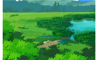 草地里面沼泽河水场景设计flash源文件素材