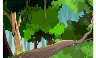 原始森林中的大树干手绘二维动画场景素材下载