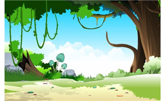 大树树藤手绘远眺视角的动画场景设计素材