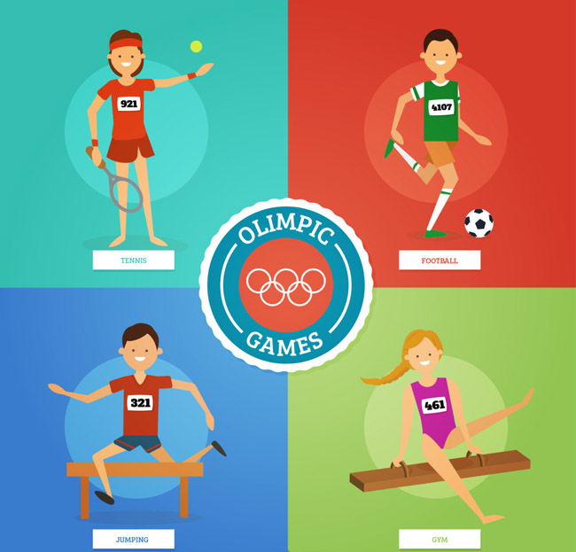 奥运会体育项目运动员扁平卡通人物各种动作展示
