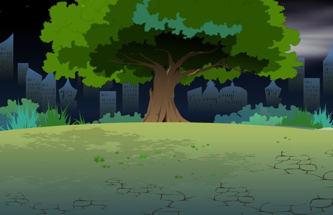 夜色下的大树草地场景设计flash源文件