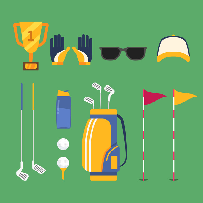 体育项目高尔夫球各种装备图标设计素材下载