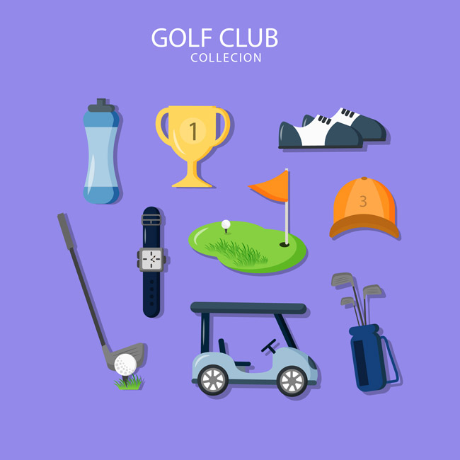 高尔夫球运动中的各种所需道具运动器材图标