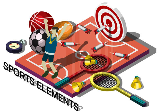 3d立体效果图羽毛球各种球类主题元素