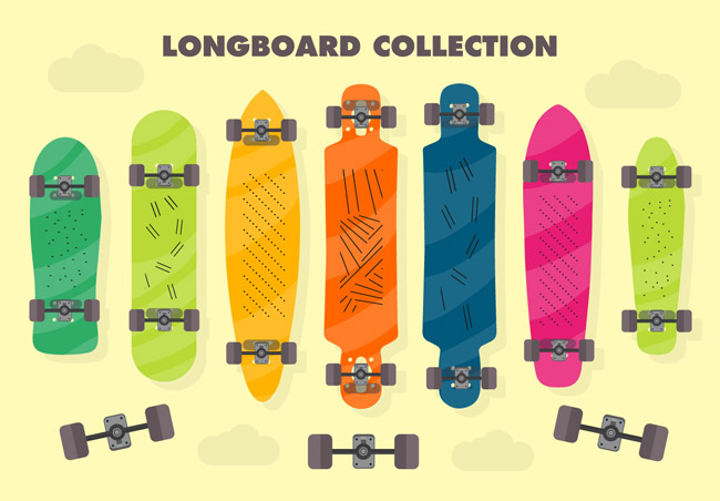 不同大小型号颜色的滑板造型设计素材下载