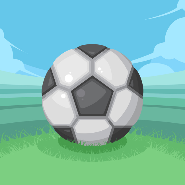 手绘海报足球在草坪的视角设计素材