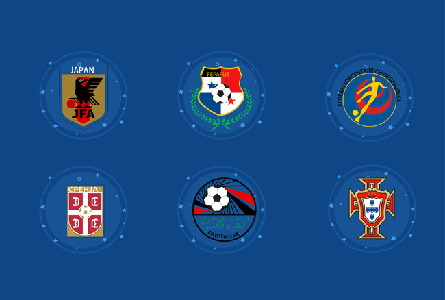蓝色背景上的各俱乐部logo设计元素素材