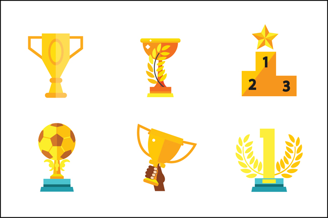 金黄色各种造型的奖杯奖牌设计素材