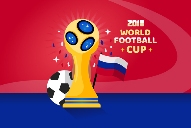 红色与蓝色搭配世界杯足球元素背景设计素材