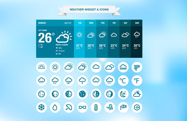 天气预报APP界面网页图标设计素材下载
