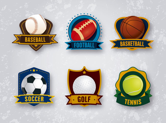 体育运动中各种球标签组合设计矢量素材