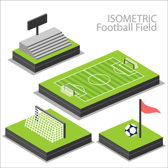 立体感足球运动场地模型设计矢量素材