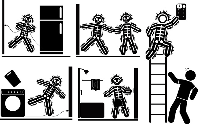 漫画演示被触电的人物情节设计素材