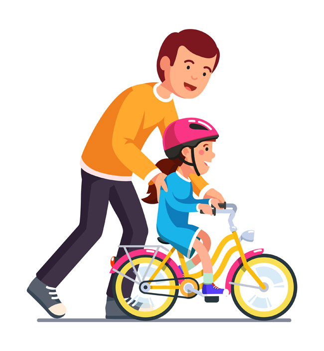 父亲在教自己的小孩骑自行车的场景设计