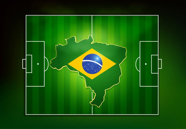 绿色巴西地图造型的足球场设计素材