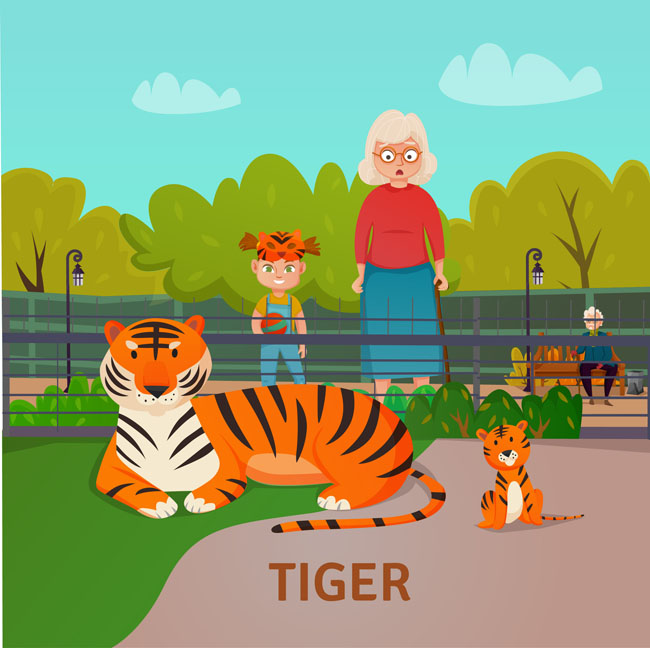 在动物园看老虎卡通动漫儿童