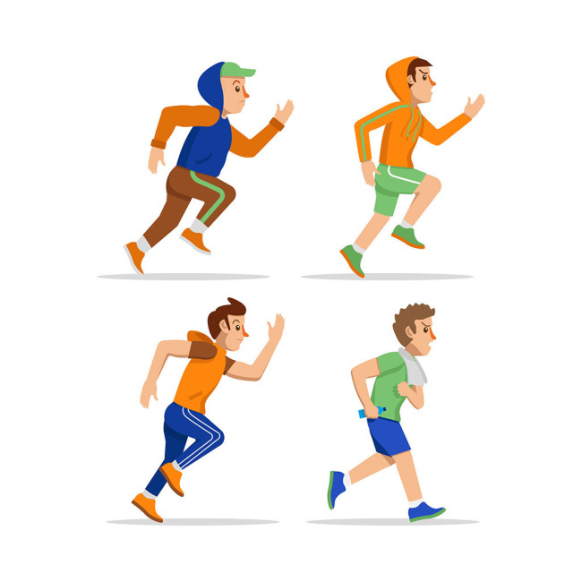 四个男子跑步动作设计矢量素材