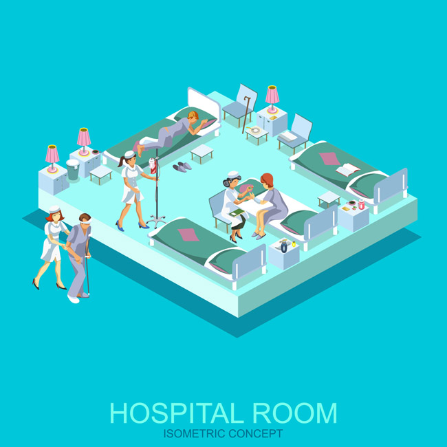 医院病房的病人正在接受治疗的场景设计
