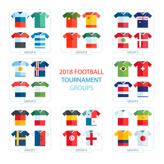 世界杯各国家的足球运动球衣图标设计素材