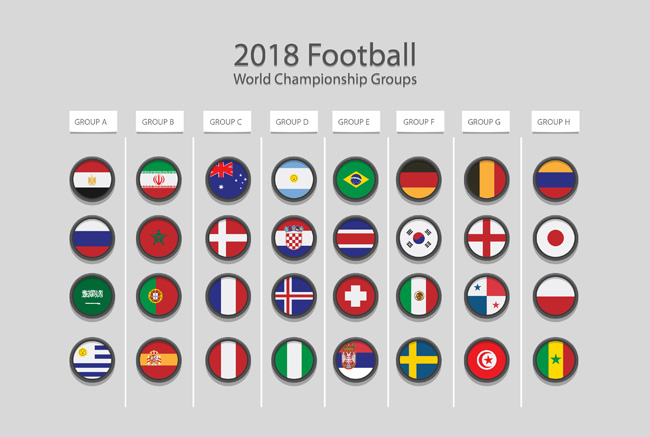 足球运动赛时候各国国旗圆形图标设计