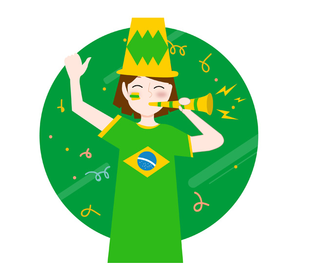 巴西世界杯主题绿色卡通动漫球迷表情设计