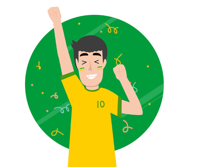巴西世界杯看球卡通人物球迷矢量素材