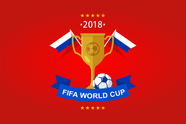 红色背景上足球运动比赛国旗海报设计