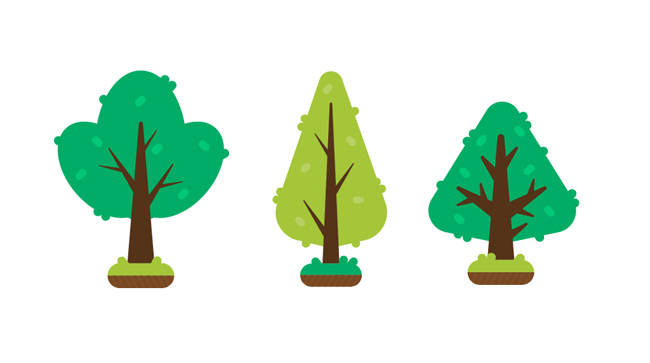 3棵不同造型绿色树木大树造型设计素材