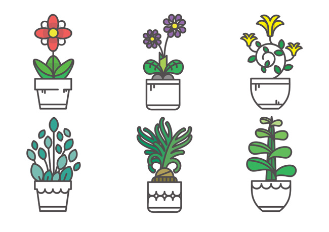 创意小盆景植物花卉手绘图标设计素材