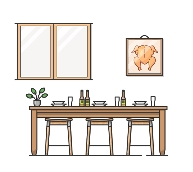 客厅简易化现代餐桌造型设计矢量素材
