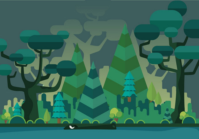 创意夜色下扁平化风格的森林背景设计素材
