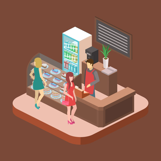 蛋糕甜品店的服务员正在营业的场景