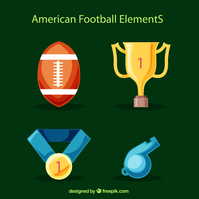 橄榄球比赛4款手绘道具图标设计矢量素材
