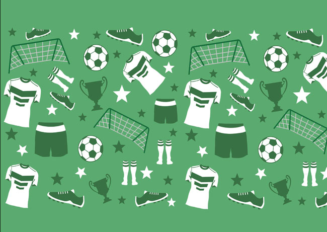 绿色背景上足球运动比赛各种图标元素设计
