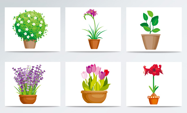 扁平化背景矢量花卉创意盆栽图标设计素材