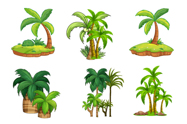 手绘精致的海岛植物树木造型设计素材