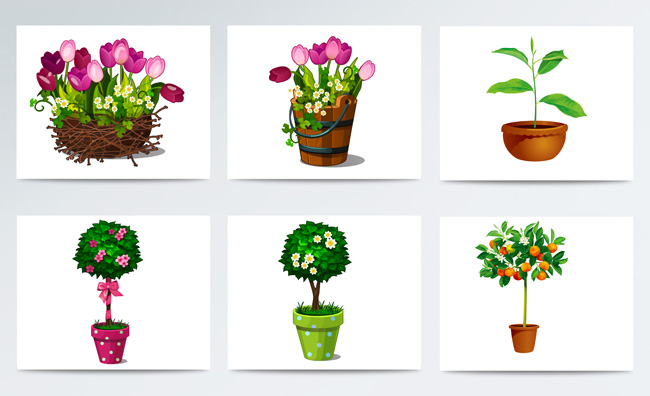 6款精美的园艺小盆栽花卉植物图标设计