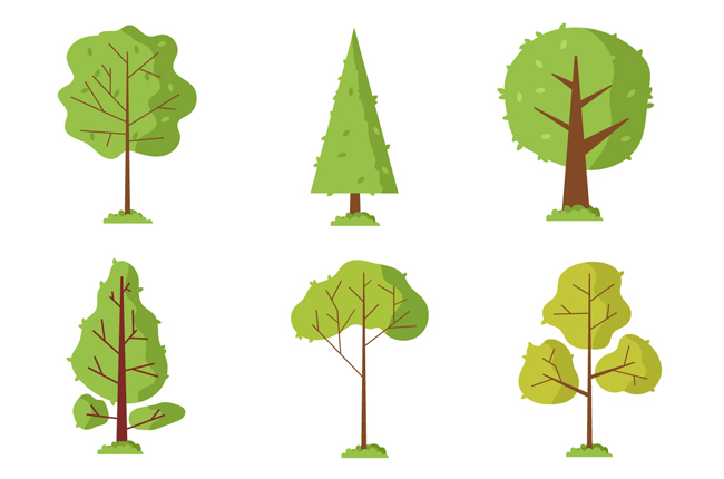 卡通简易画绿色树木造型图标设计矢量素材