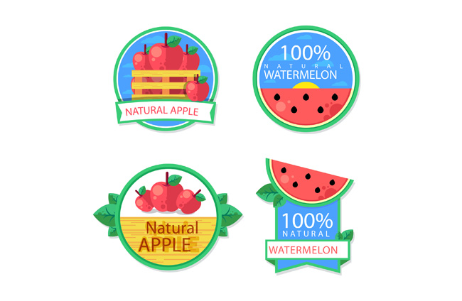 创意苹果和西瓜水果标签设计矢量素材