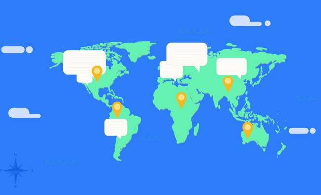 世界地图动画效果各国网友聊天对话框模板素材