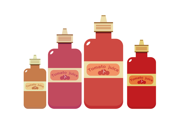 扁平化各种瓶子装的西红柿酱包装设计