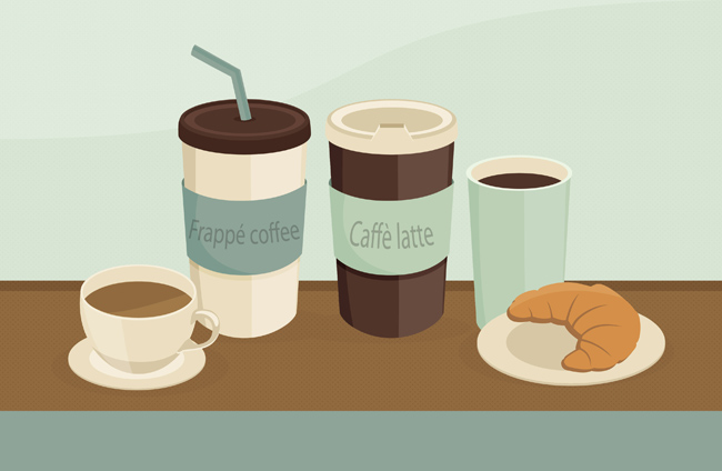 咖啡杯早餐食物各种造型设计矢量素材