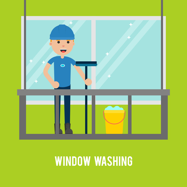 打扫玻璃窗户的保洁工作人员形象设计素材