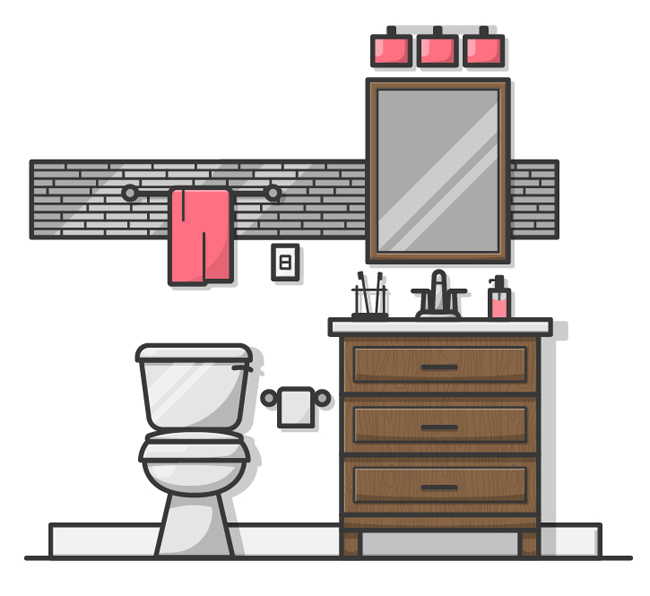 卫生间浴室手绘场景图设计 马桶 柜子 卫生间装修设计素材