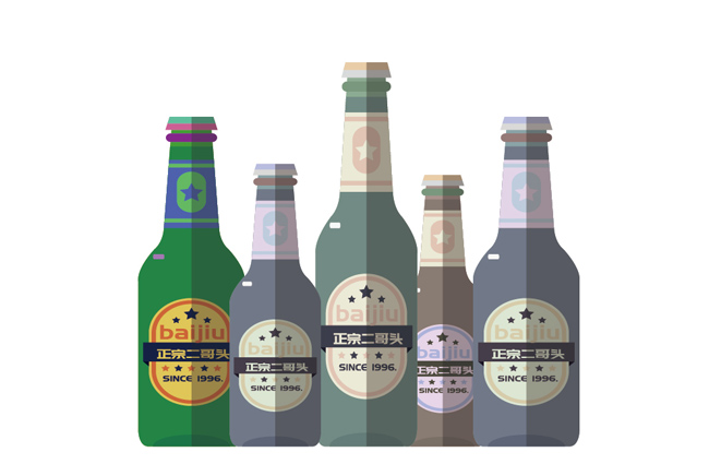 扁平化玻璃白酒啤酒包装设计矢量素材