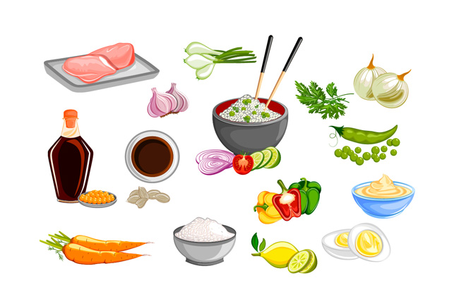 中餐各种制作食材食谱背景设计矢量素材