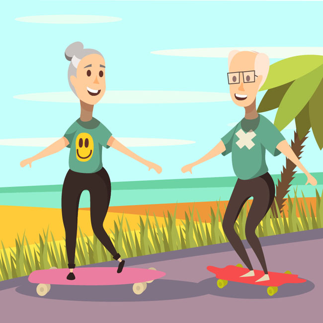 玩滑板的老年人漫画场景设计