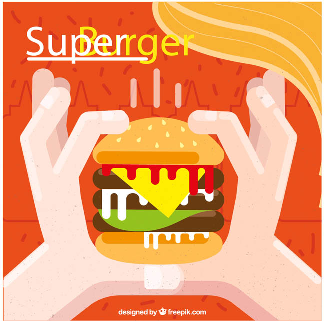 创意双手拿起汉堡的海报背景设计